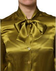 Dolce & Gabbana Green Ascot Collar Long Sleeves Blouse Top