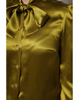 Dolce & Gabbana Green Ascot Collar Long Sleeves Blouse Top