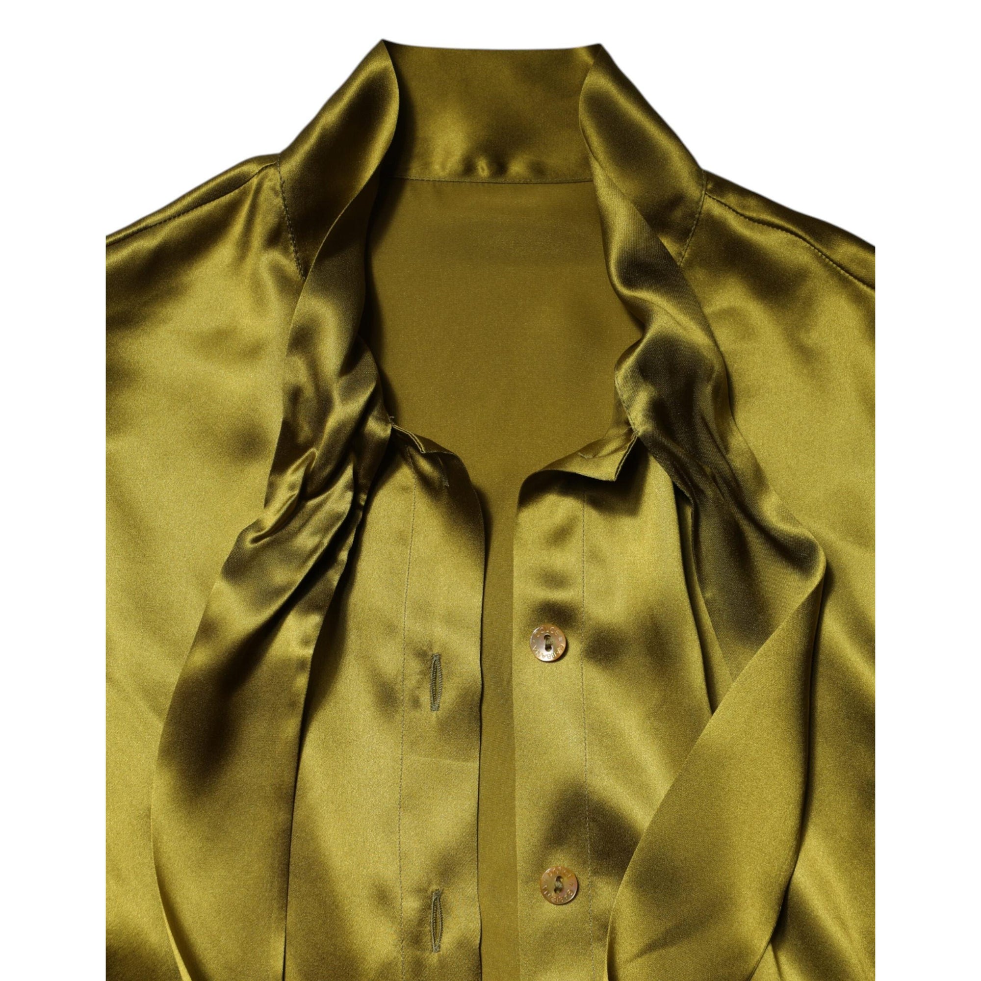 Dolce &amp; Gabbana Green Ascot Collar Long Sleeves Blouse Top