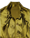 Dolce & Gabbana Green Ascot Collar Long Sleeves Blouse Top