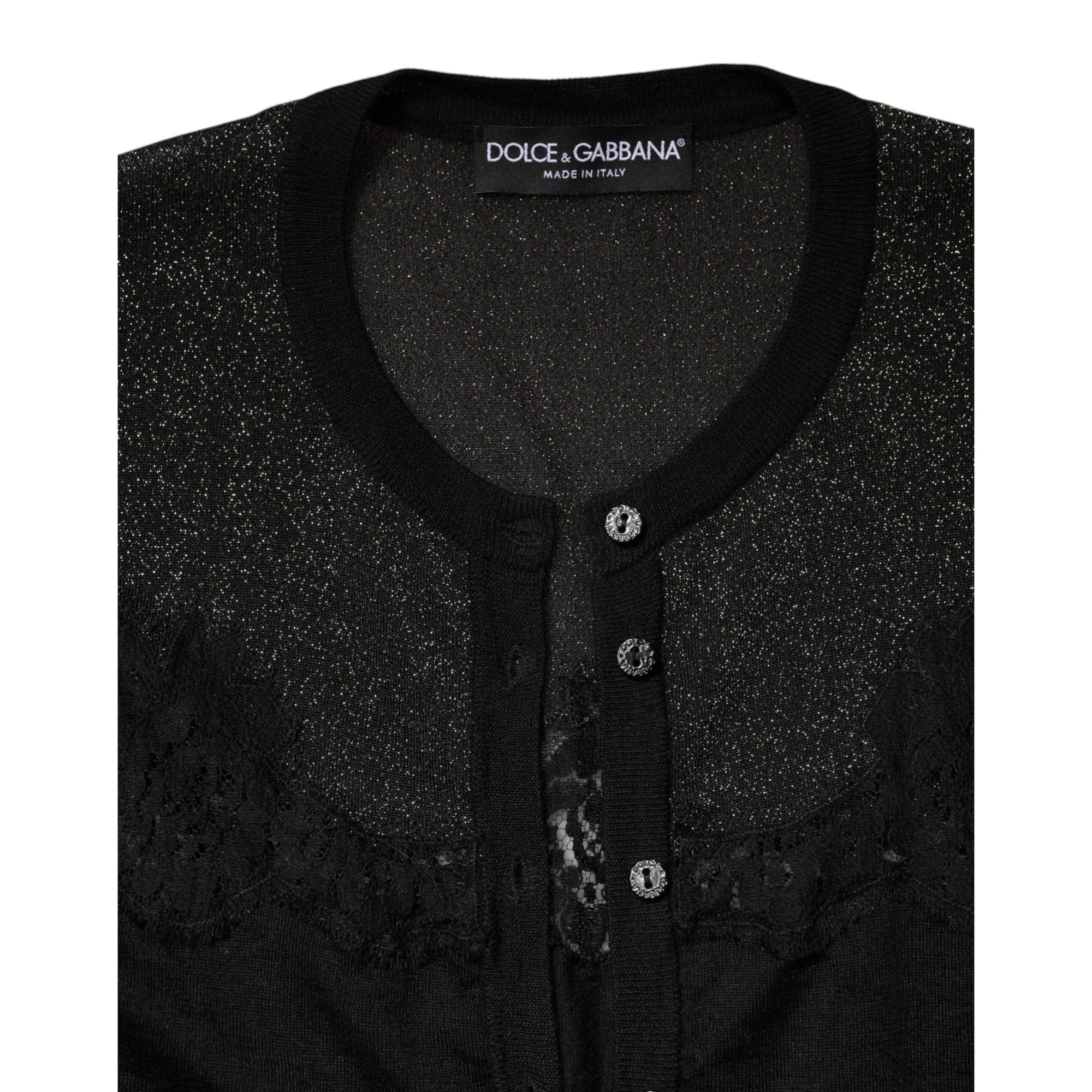 Dolce &amp; Gabbana Black Viscose Lace Buttoned Cardigan Sweater