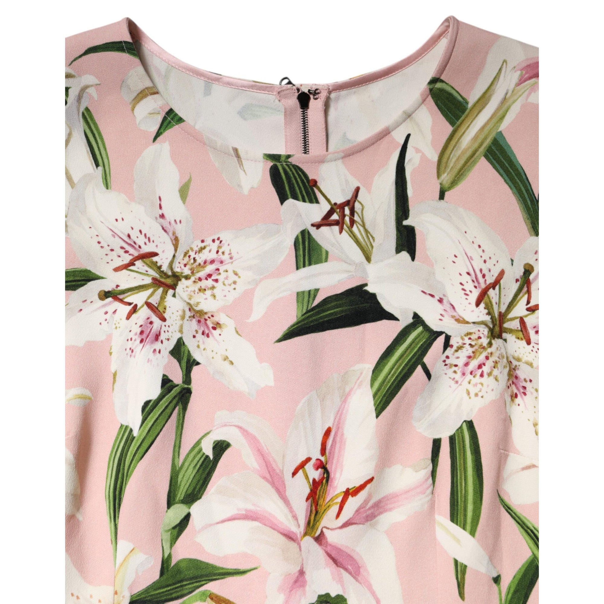 Dolce &amp; Gabbana Pink Lily Print Viscose Round Neck Blouse Top
