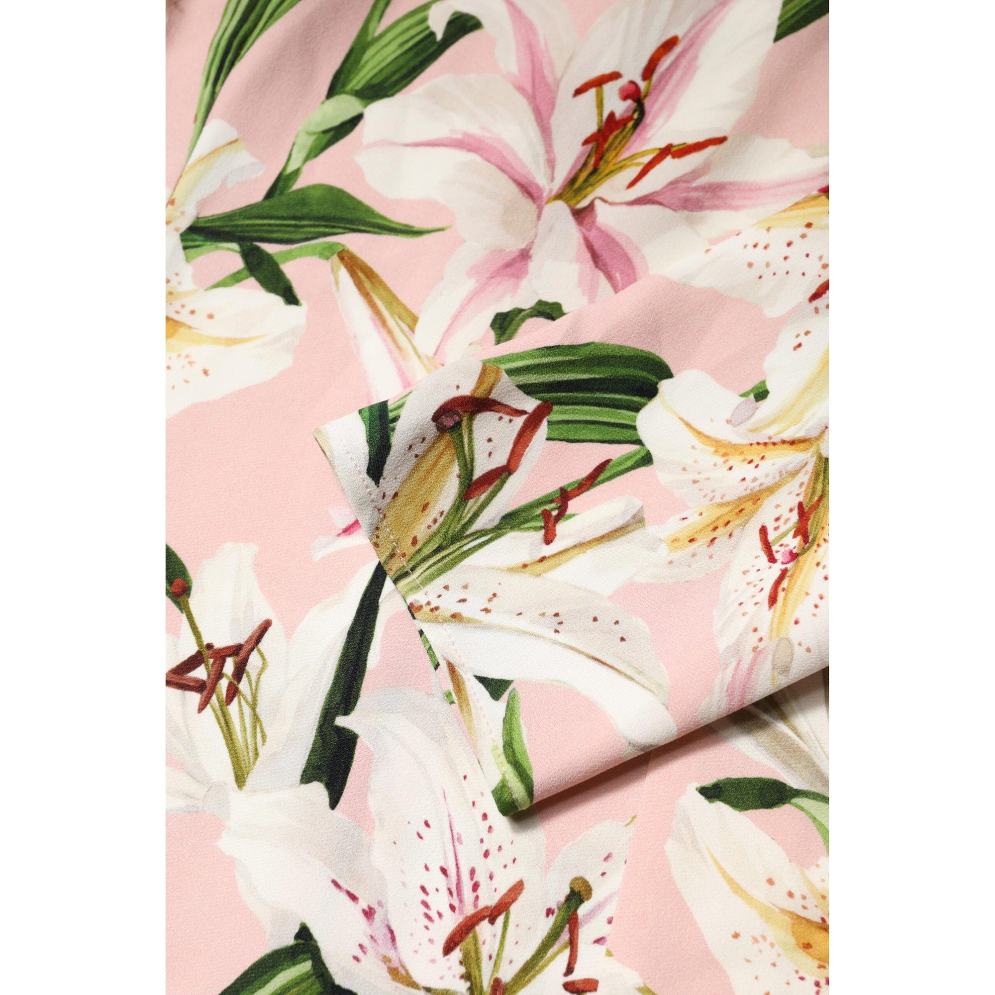 Dolce &amp; Gabbana Pink Lily Print Viscose Round Neck Blouse Top