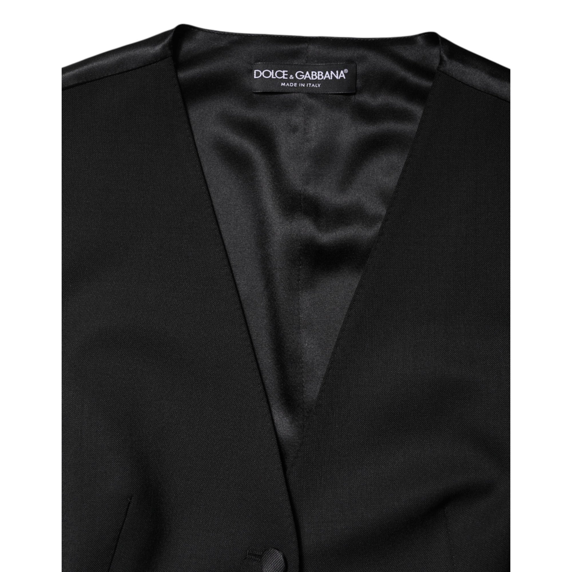 Dolce &amp; Gabbana Black Wool Sleeveless Vest Waistcoat Top