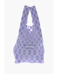 Last Frame Checked Knitted Tote Bag with Faux Leather Shoulder Strap