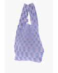 Last Frame Checked Knitted Tote Bag with Faux Leather Shoulder Strap