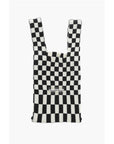 Last Frame Checked Knitted Tote Bag with Faux Leather Shoulder Strap