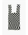 Last Frame Checked Knitted Tote Bag with Faux Leather Shoulder Strap
