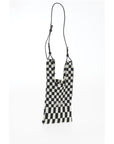 Last Frame Checked Knitted Tote Bag with Faux Leather Shoulder Strap