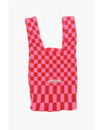 Last Frame Checked Knitted Tote Bag with Faux Leather Shoulder Strap