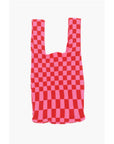 Last Frame Checked Knitted Tote Bag with Faux Leather Shoulder Strap
