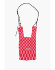 Last Frame Checked Knitted Tote Bag with Faux Leather Shoulder Strap