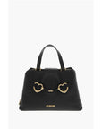 Moschino LOVE Textured Faux Leather Tote Bag with Golden Front Clamp