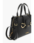 Moschino LOVE Textured Faux Leather Tote Bag with Golden Front Clamp