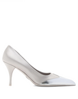 Prada Satin And Metallic Silver Leather Pumps