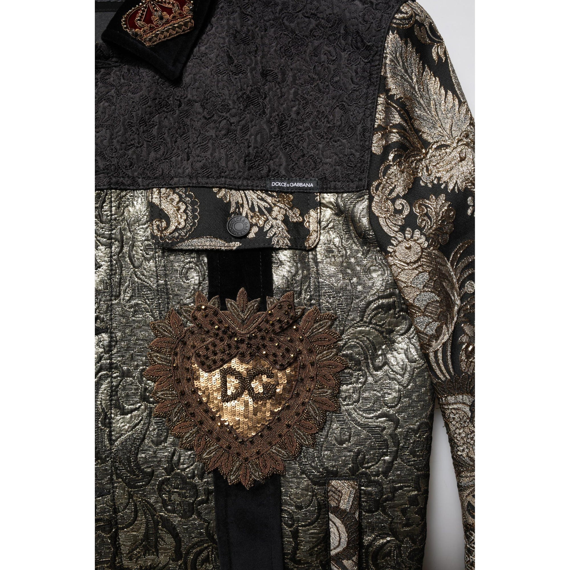 Dolce &amp; Gabbana Black Gold Floral Jacquard Men Biker Jacket