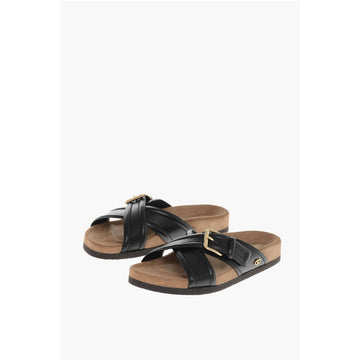 Valentino Leather Criss Cross Sliders with Rubber Sole