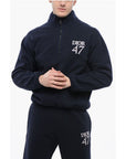 Dior Mock Neck DIOR47 Fleeced Cotton Sweatshirt with Half Zip