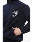 Dior Mock Neck DIOR47 Fleeced Cotton Sweatshirt with Half Zip