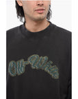 Off-White Brushed Cotton Printed BACCHUS Crewneck Sweatshirt