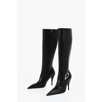 Off-White Leather HIgh Boots With Cut-Out Details Heel 11 cm