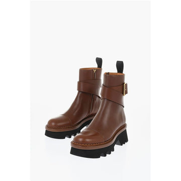 Chloé Leather Boots With Buckle Detail And Tank Sole