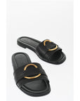 Moncler Leather Sandals with Golden Effect Detail