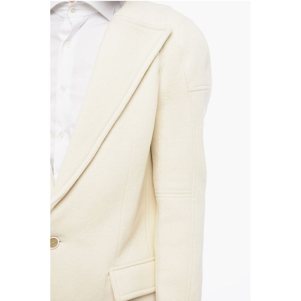 Balmain Wool Blend Slim Fit Coat with Padded Shoulders