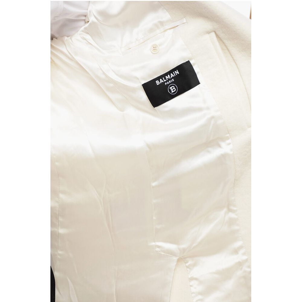 Balmain Wool Blend Slim Fit Coat with Padded Shoulders
