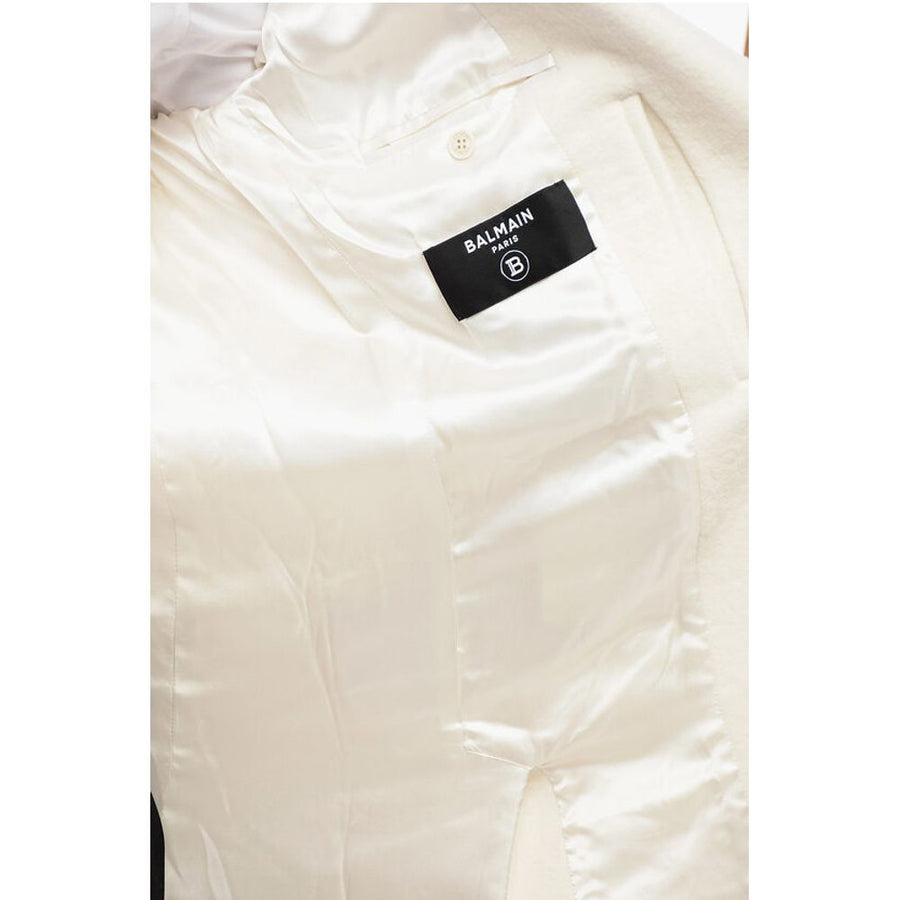 Balmain Wool Blend Slim Fit Coat with Padded Shoulders