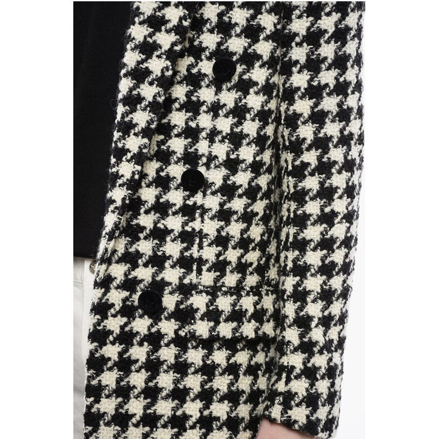 Balmain Houndstooth Patterned Tweed Coat with Velour Buttons