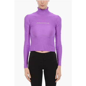 Adriana Hot Couture Turtleneck Top with Rhinestone Logo