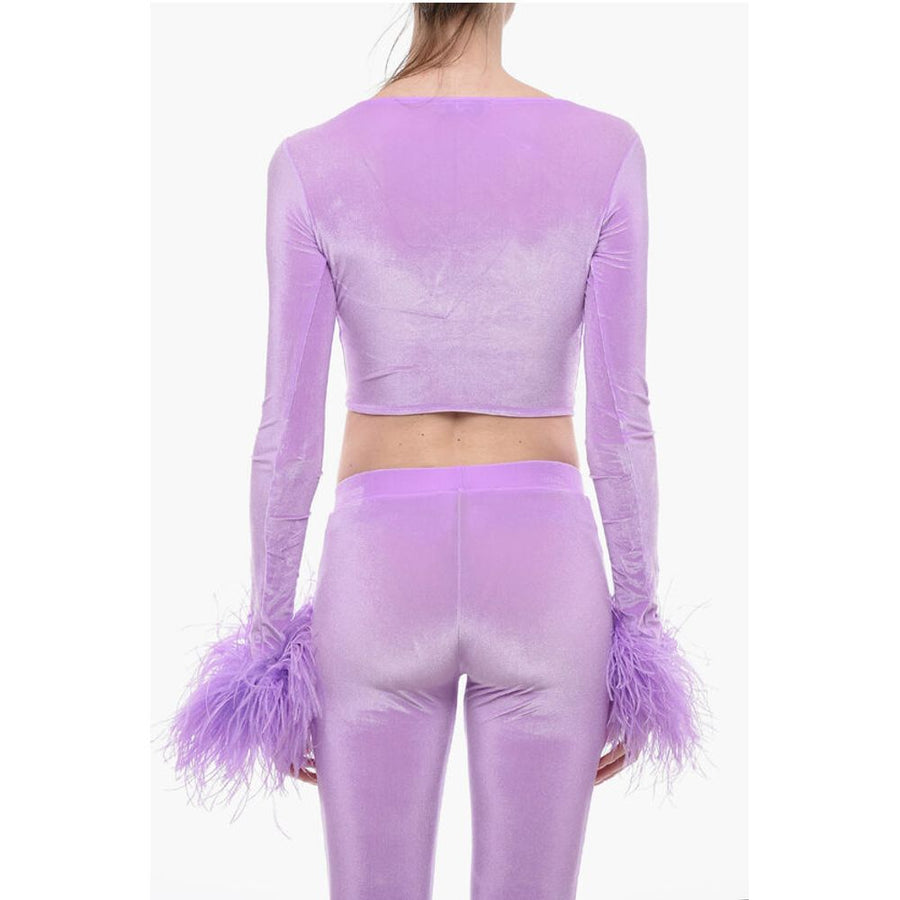 Adriana Hot Couture Bustier Chenille Bustier Top with Faux Feather on the Sleeve