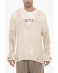 Distressed Effect Perforated V-Neck Sweater