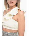 Celine Asymmetric Cropped Top with Ruffles