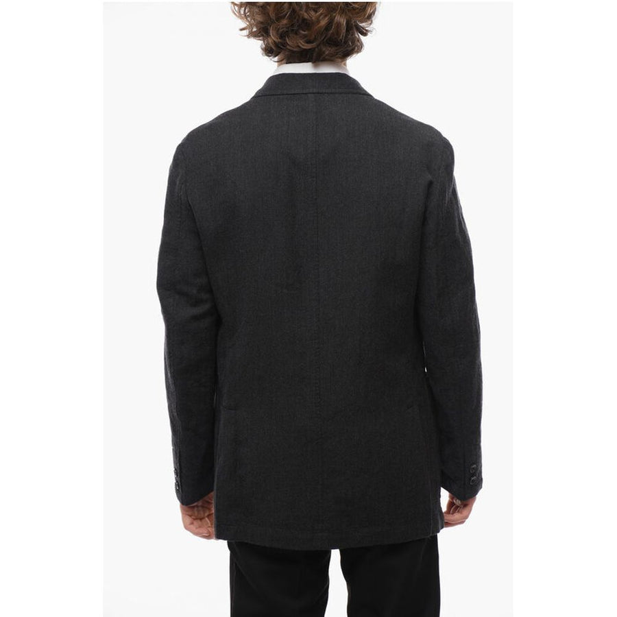 J.Press Wool and Flax Side Vents Peak Lapel Double-Breasted Blazer
