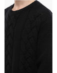 Crew Neck Mohair Blend Aran Pullover