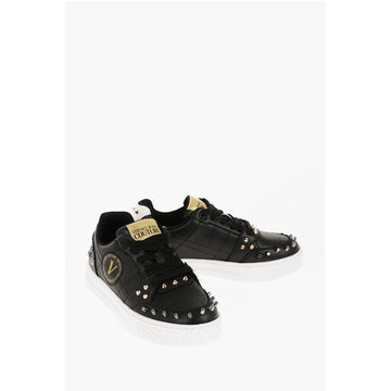 Versace JEANS COUTURE Textured Leather COURT 88 Low Top Sneakers wit