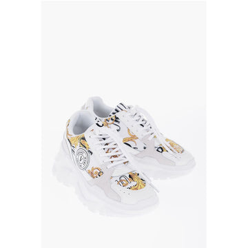 Versace JEANS COUTURE Baroque Motif Sneakers with Suede Details 7cm