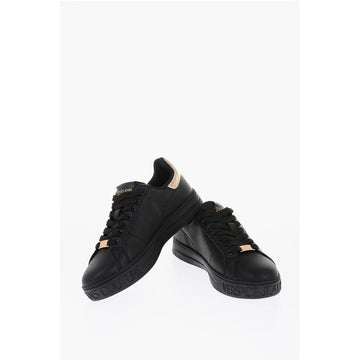 Versace JEANS COUTURE Textured Leather Low-Top Sneakers with Golden