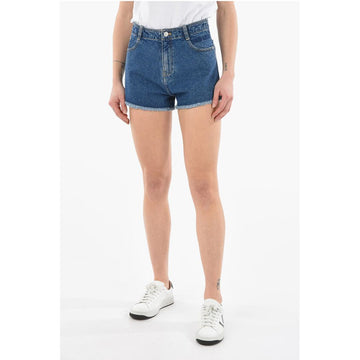 Kenzo Dark-washed Denim Shorts with Fringed Hems and Lettering Log