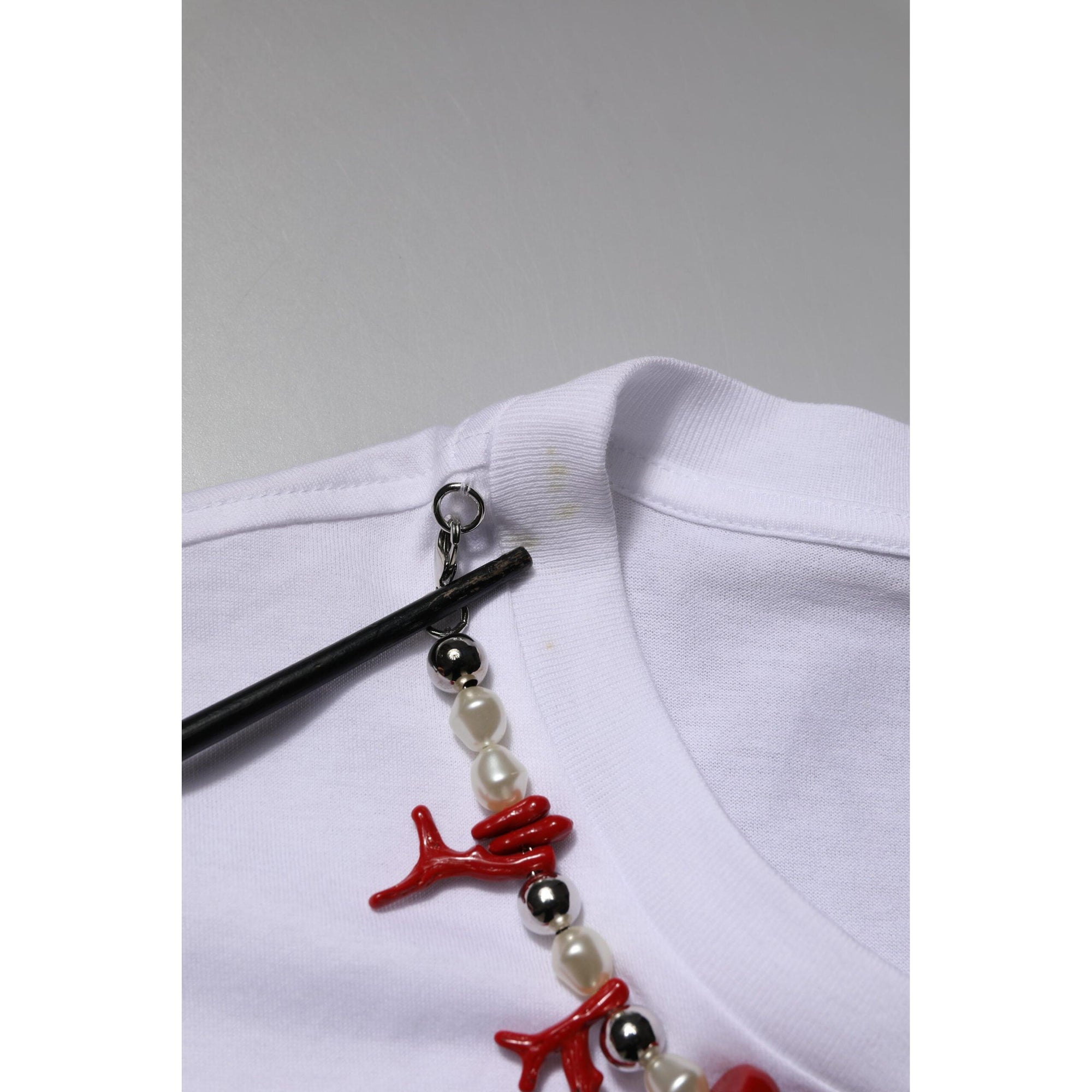 Dolce &amp; Gabbana White Embellished Cotton Crew Neck T-shirt
