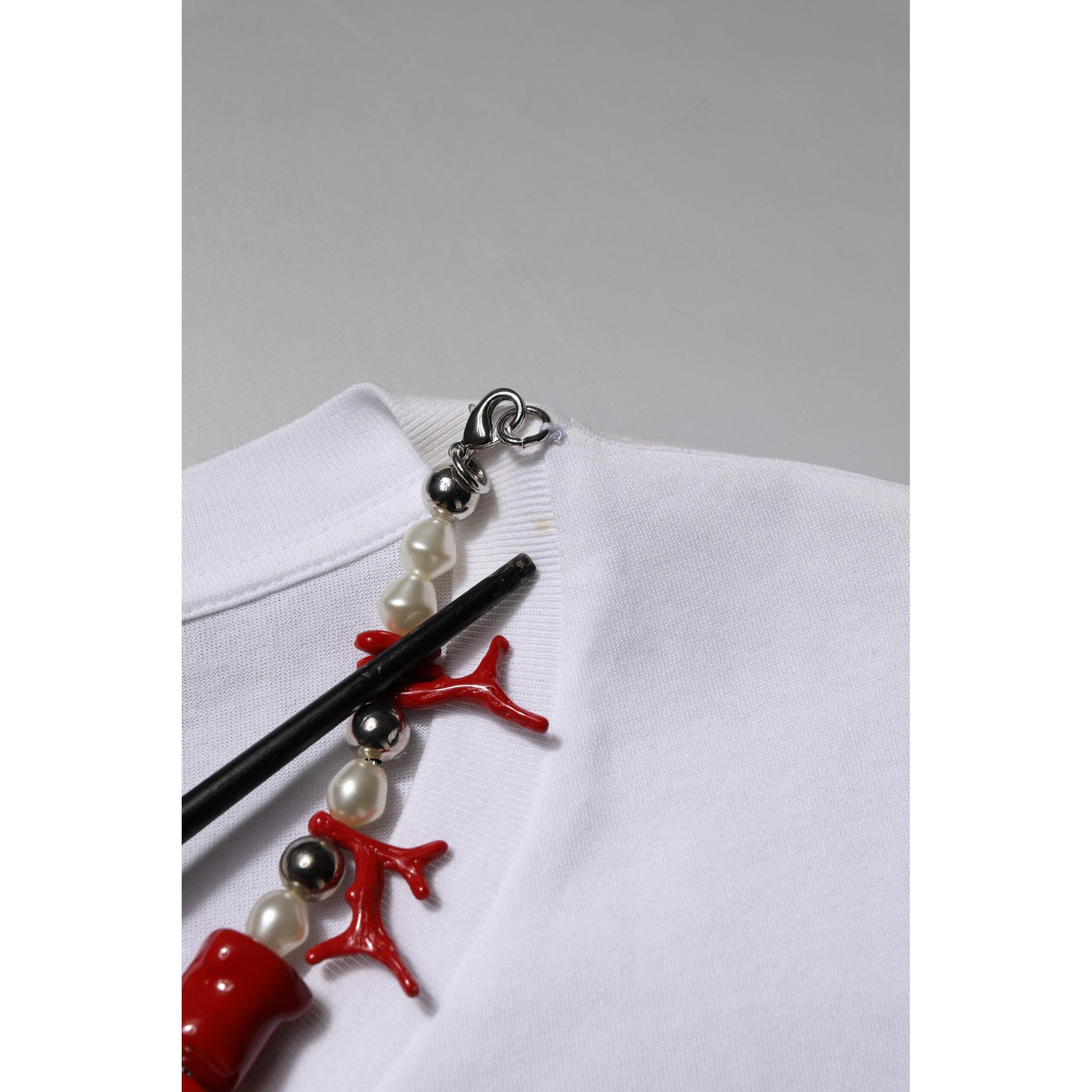 Dolce &amp; Gabbana White Embellished Cotton Crew Neck T-shirt
