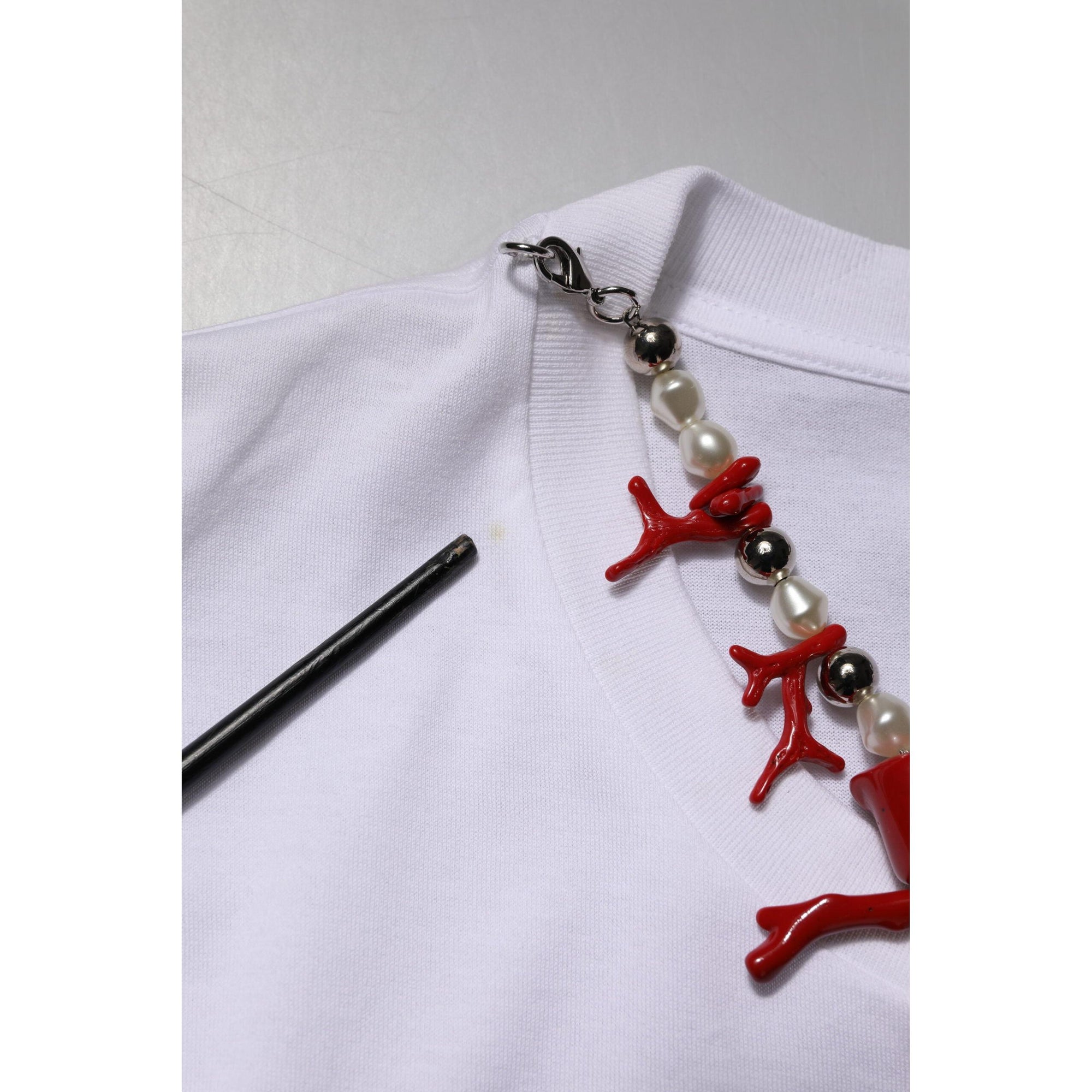 Dolce &amp; Gabbana White Embellished Cotton Crew Neck T-shirt