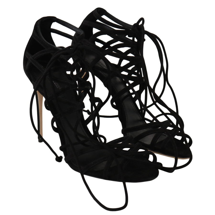 Dolce & Gabbana Elegant Black Suede Gladiator Stilettos