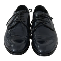 Dolce & Gabbana Elegant Dark Blue Leather Derby Dress Shoes