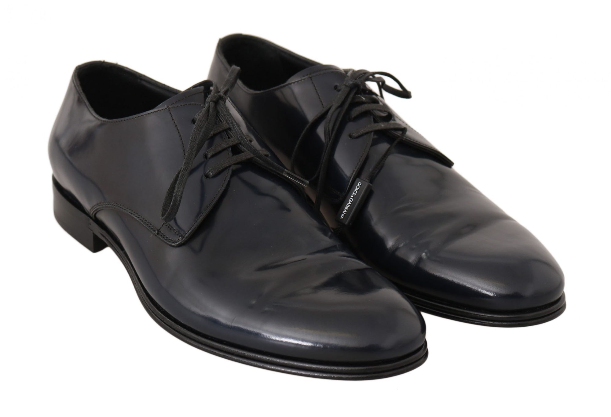 Dolce &amp; Gabbana Elegant Dark Blue Leather Derby Dress Shoes