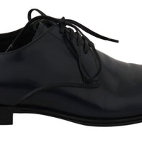 Dolce & Gabbana Elegant Dark Blue Leather Derby Dress Shoes