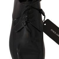 Dolce & Gabbana Elegant Dark Blue Leather Derby Shoes