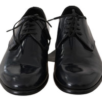 Dolce & Gabbana Elegant Dark Blue Leather Derby Shoes